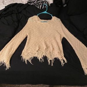 Cream Distressed Sweater